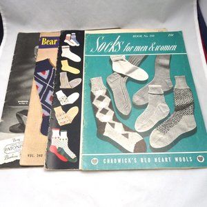 4 vintage knitting pattern books for socks men women children 40s 50s design